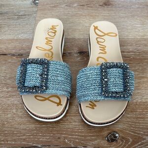 Sam Edelman Textured Blue Slide Sandals